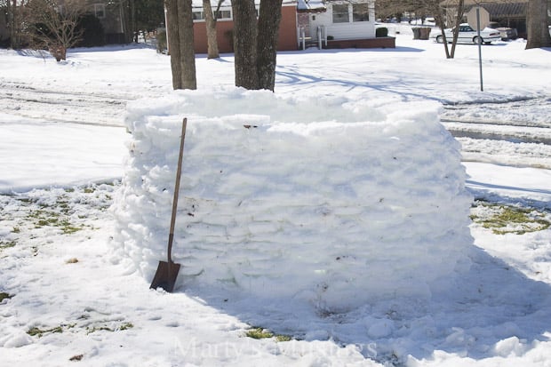Snow fort in front yard
