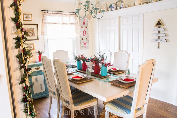 Aqua and Red Christmas Tablescape - Marty's Musings