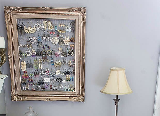 DIY Framed Jewelry and Earring Organizer