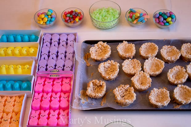 A bunch of food on a tray, with Rice Krispies Treats