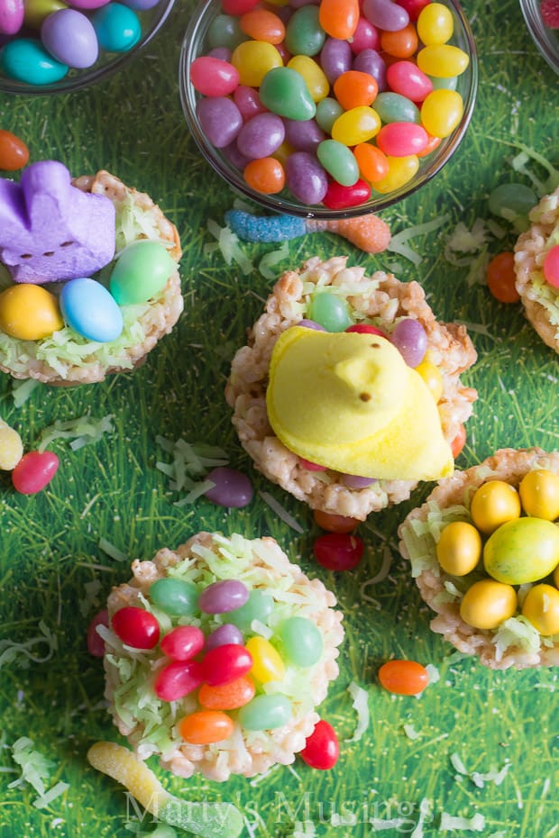 A bunch of food on a table, with Rice Krispies Treats