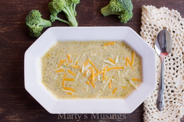 A bowl filled with broccoli soup