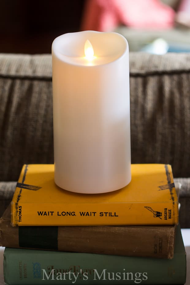 A cup of coffee on a table, with Shabby chic and Candle