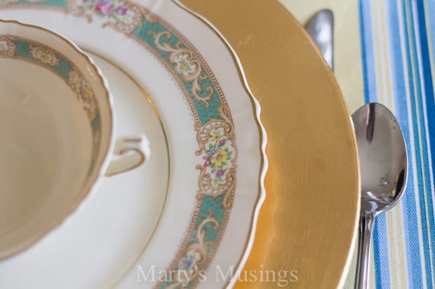 A plate with a fork and knife, with Table and Blue