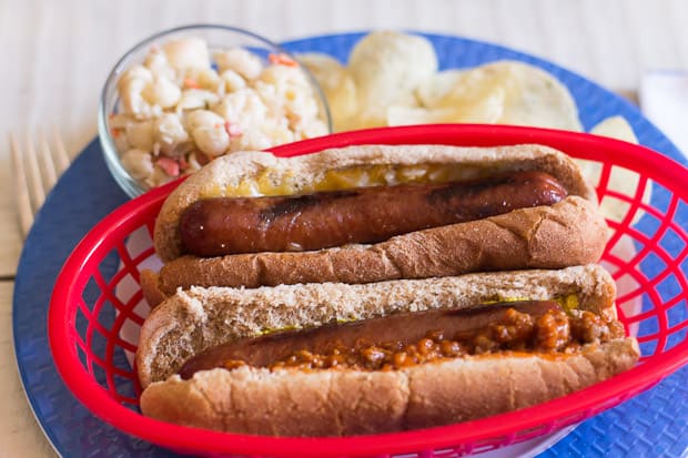 A plate with a hot dog