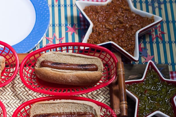 A basket of food on a table