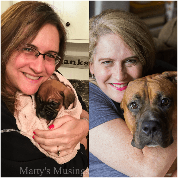 A person and a dog posing for the camera