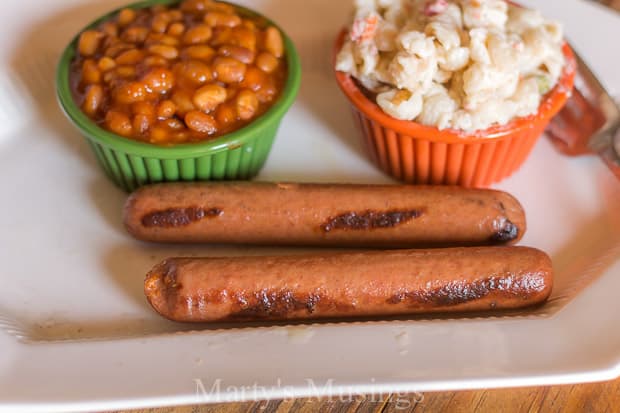 A plate of food on a table, with Baked beans