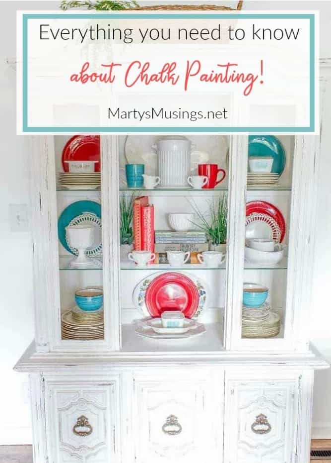 everything you need to know about chalk painting with a white hutch and red and aqua dishes