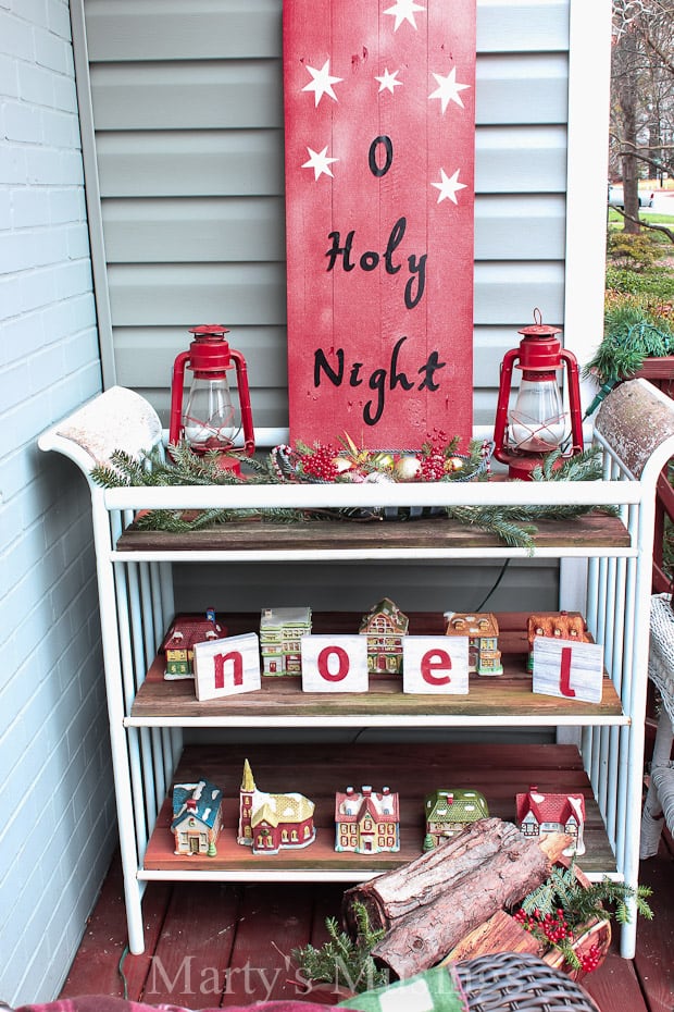 By using natural elements and thrifty yard sale, free and repurposed treasures these deck decorating ideas are inexpensive and perfect for Christmas.