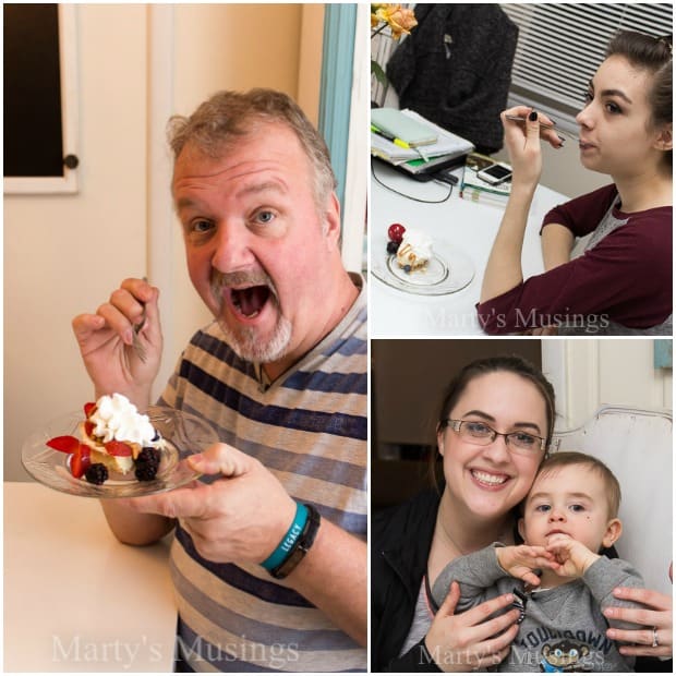 A group of people eating food