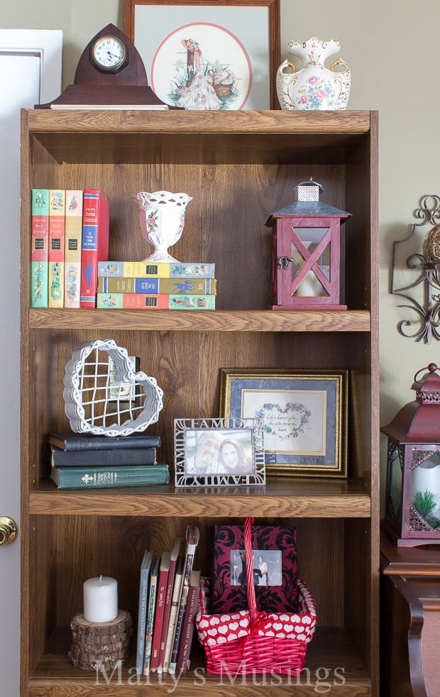 A close up of a book shelf