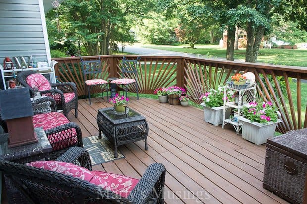 Front deck with flowers and colorful furniture