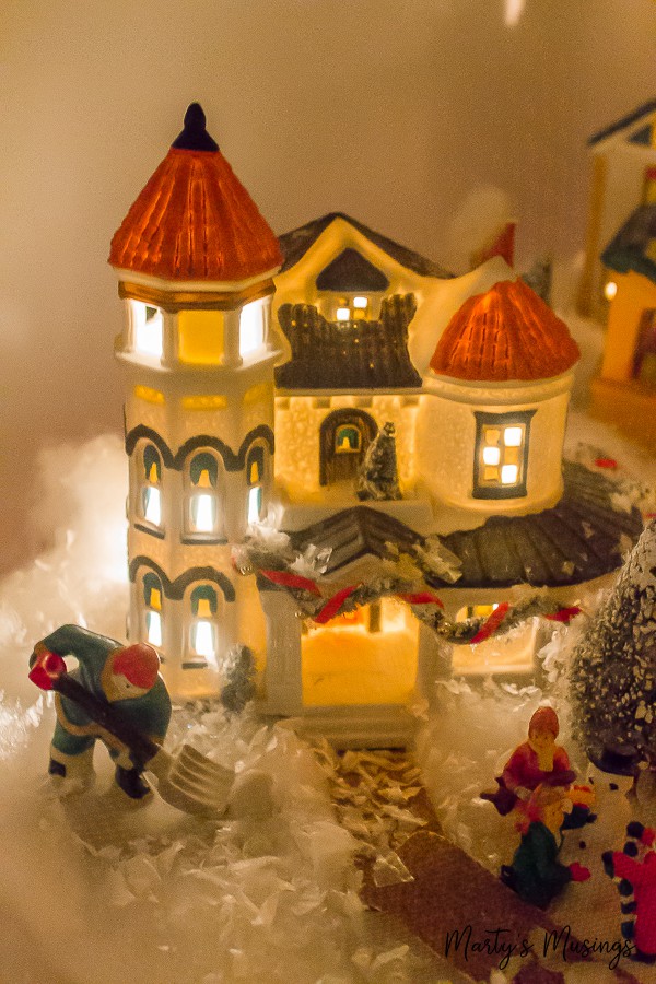 miniature Christmas village display with houses