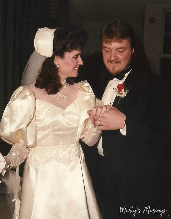 A man and a woman in a wedding dress