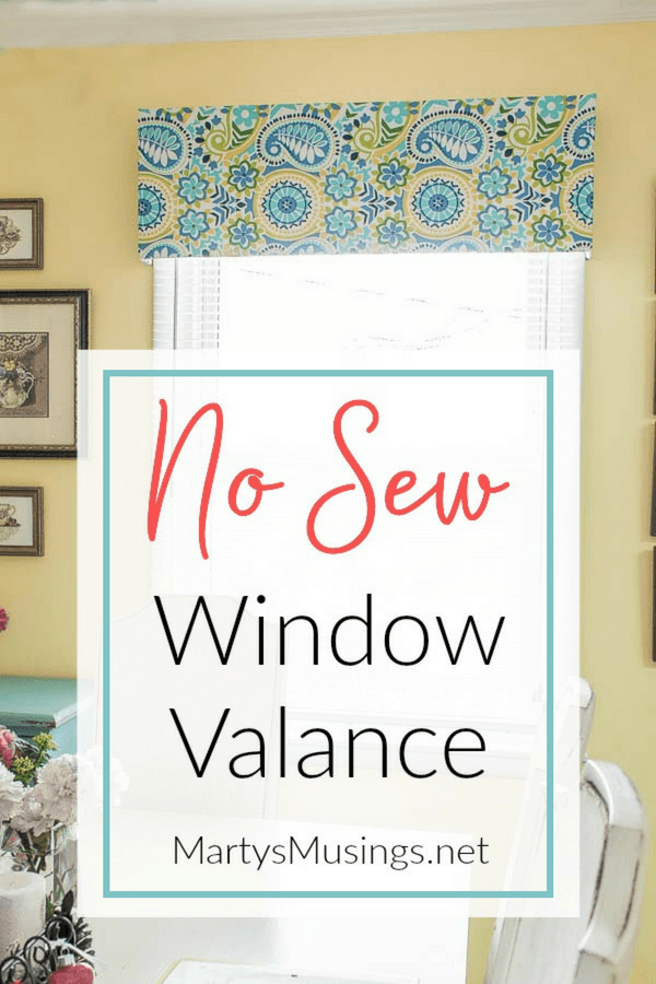 Step by step tutorial for making a no sew window valance using fabric, plywood, a dowel and staples. Absolutely no sewing required!