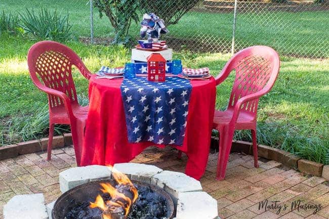 A couple of lawn chairs sitting on top of a picnic table