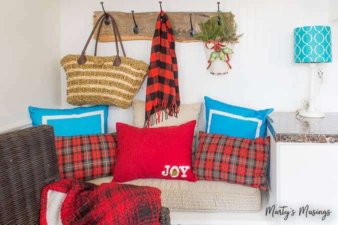 A colorful living room with a couch and a chair