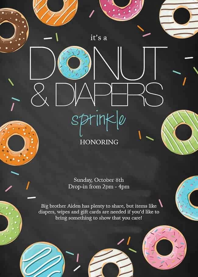 Honor your favorite mom with a Diapers and Donuts Baby Shower Sprinkle and practical gifts of all things diaper related. Includes a FREE printable invitation!