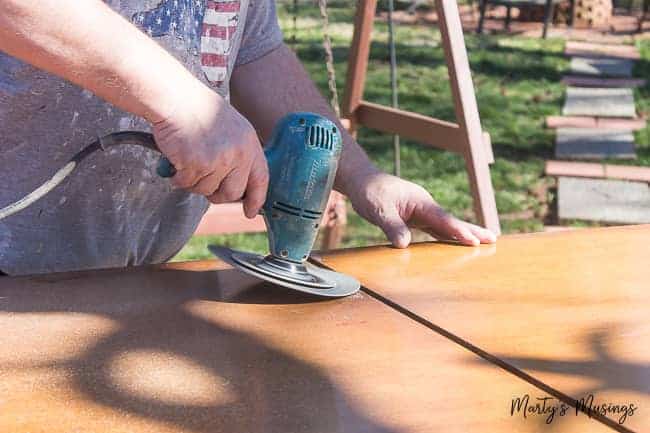 grind old finish off farmhouse table