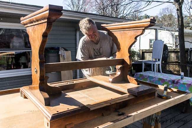 sanding upside down farmhouse table