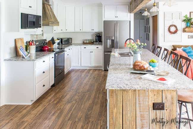 Newly remodeled kitchen in a ranch style home after load bearing wall removal