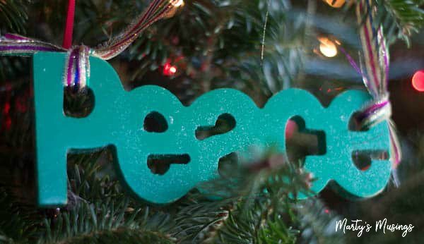 peace ornament on Christmas tree
