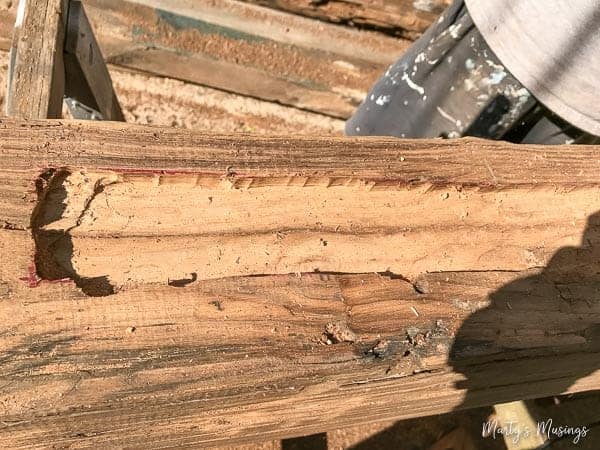 cutting trench for center of barn wood floating shelves