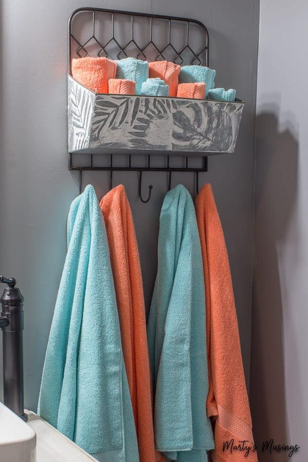 A close up of a towel hanging on the wall