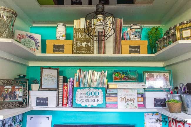 shelving made out of plywood for home office nook