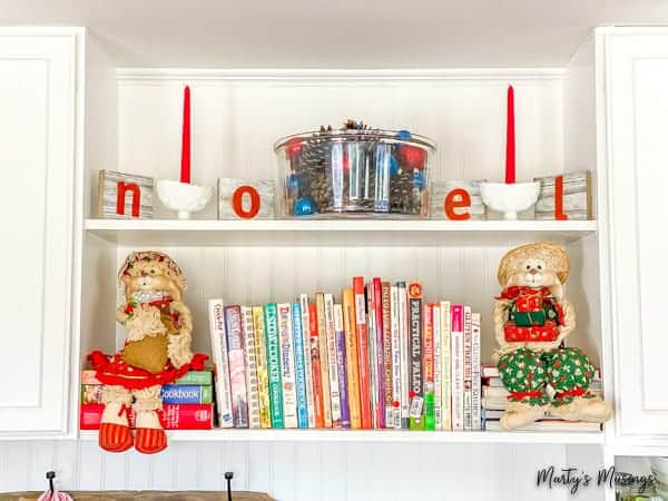 drop zone shelves decorated with noel sign and ornaments