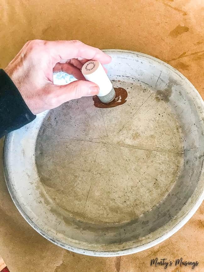 A close up of a bowl, with Pie and Family