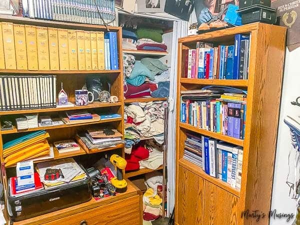 A close up of a book shelf