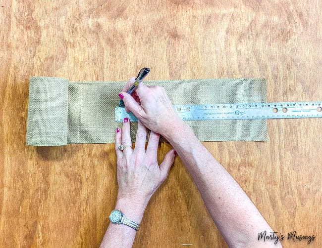 mark burlap ribbon with ruler