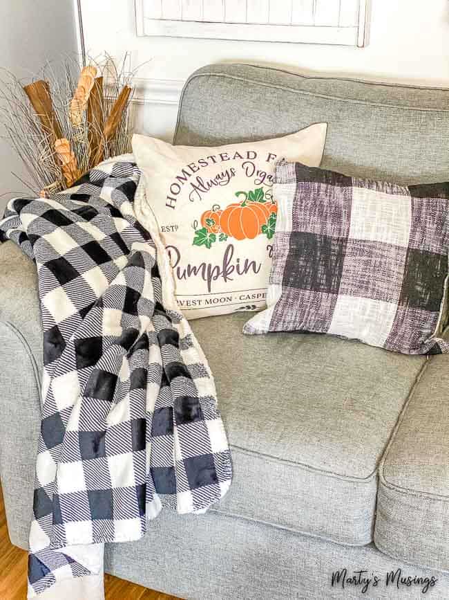 Buffalo check throw and pillows for fall