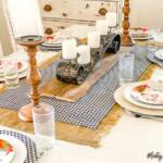 A table topped with plates of food on a plate, with Table Runner and Tablecloth