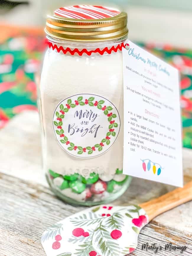 Christmas M&M Cookies in a mason jar