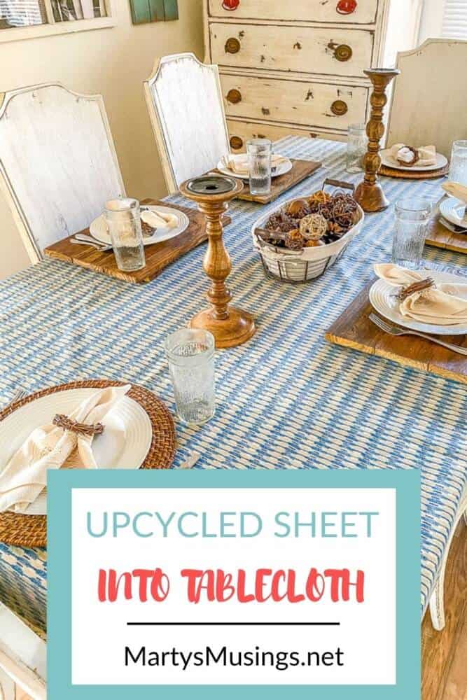 upcycled vintage sheet into tablecloth