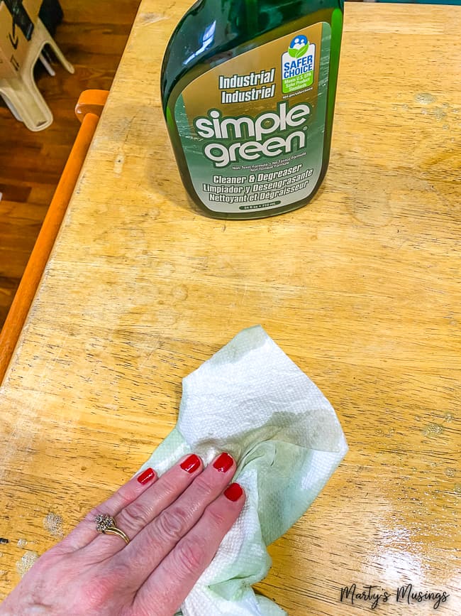 Simple Green cleaner used on wood surface