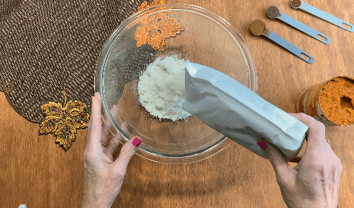 Add yellow cake mix to glass mixing bowl