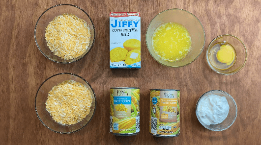 Ingredients for Jiffy Corn Casserole with Cheese