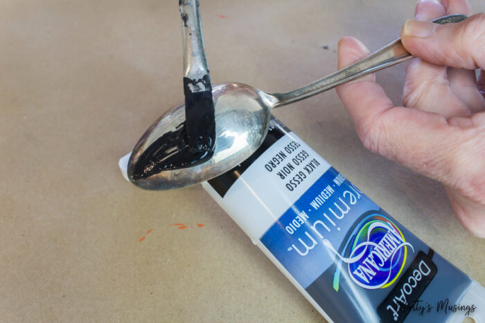 Painting vintage spoon with black gesso