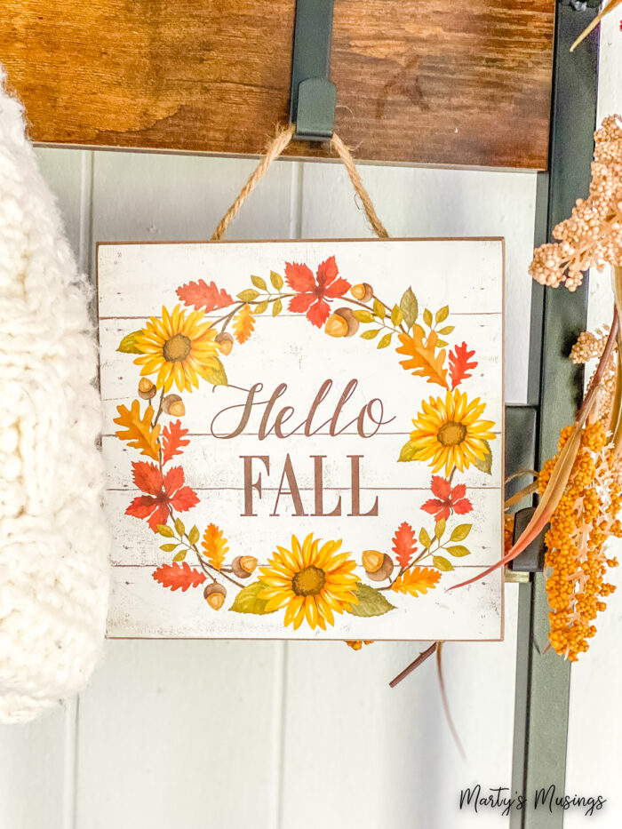 Hello fall square wood accent with flowers