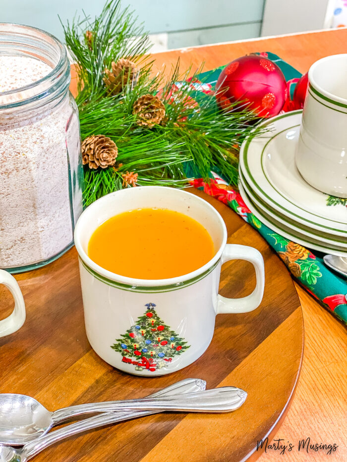 One Christmas mug with orange tea