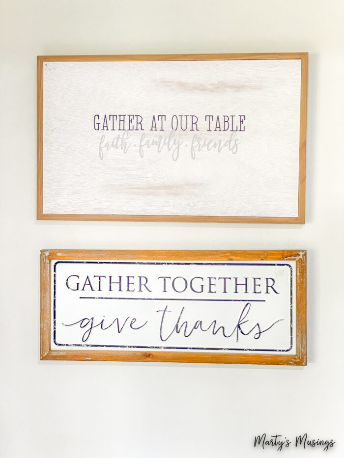Gather together signs in wooden frames