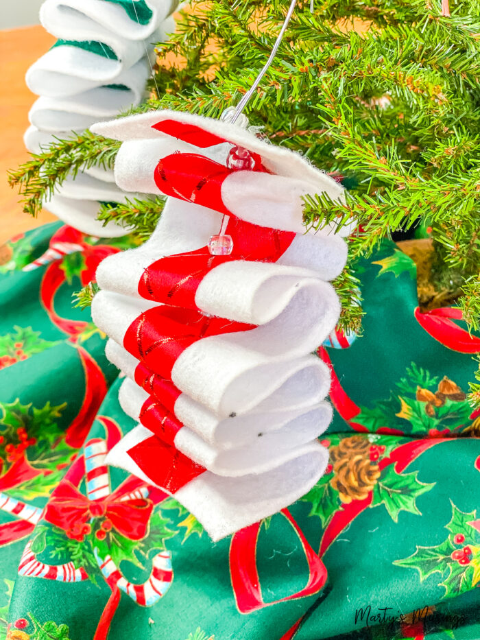 Ribbon candy striped felt ornament