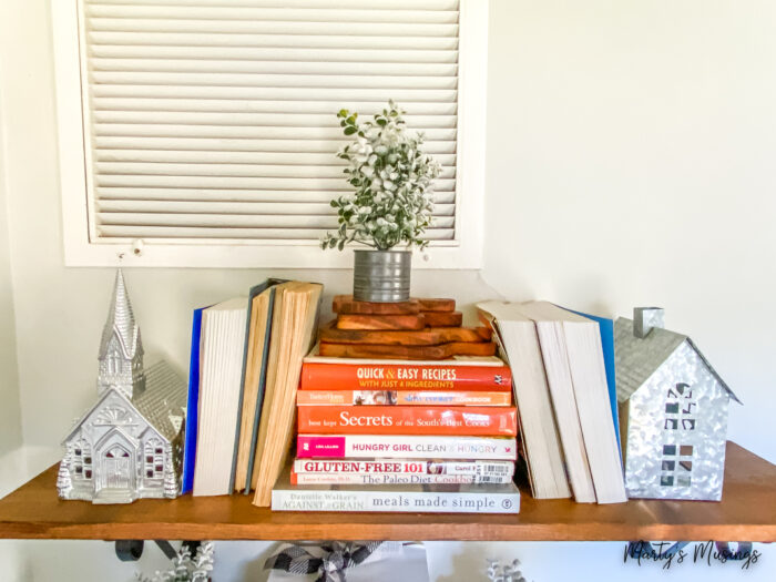 Shelves with silver churches for Christmas