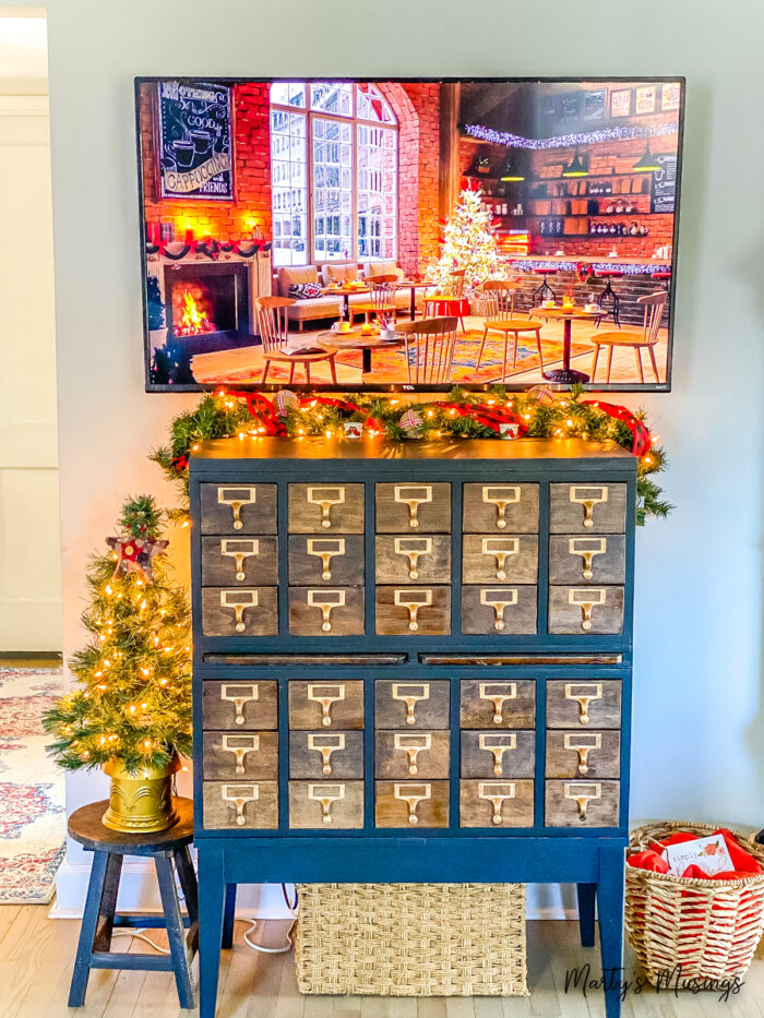 vintage card catalogue with Christmas decorations