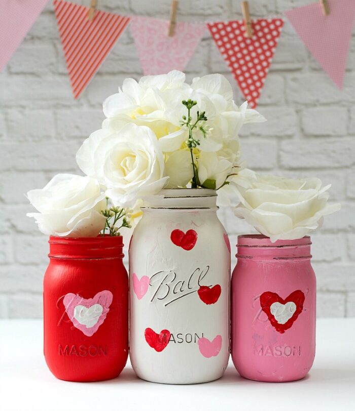 Painted mason jars for Valentine's Day