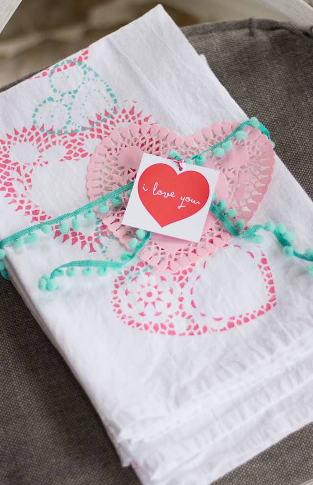 Stamped tea towels for Valentine's Day